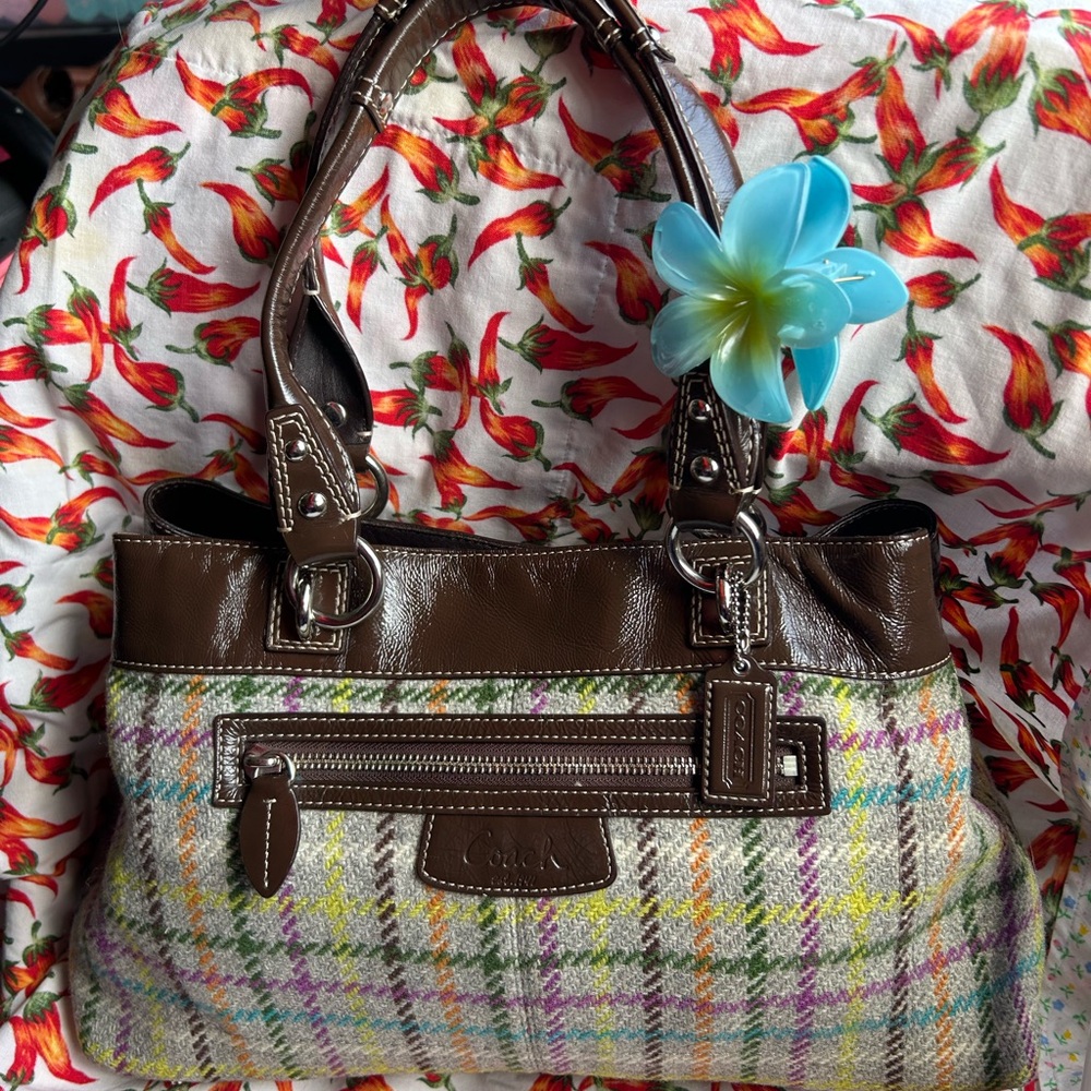 Gorgeous Coach 2010 Penelope Tattersall Plaid Wood Satchel F15456